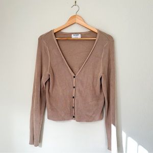 Old Navy Ribbed Beige Tan Cropped Cardigan - Size L